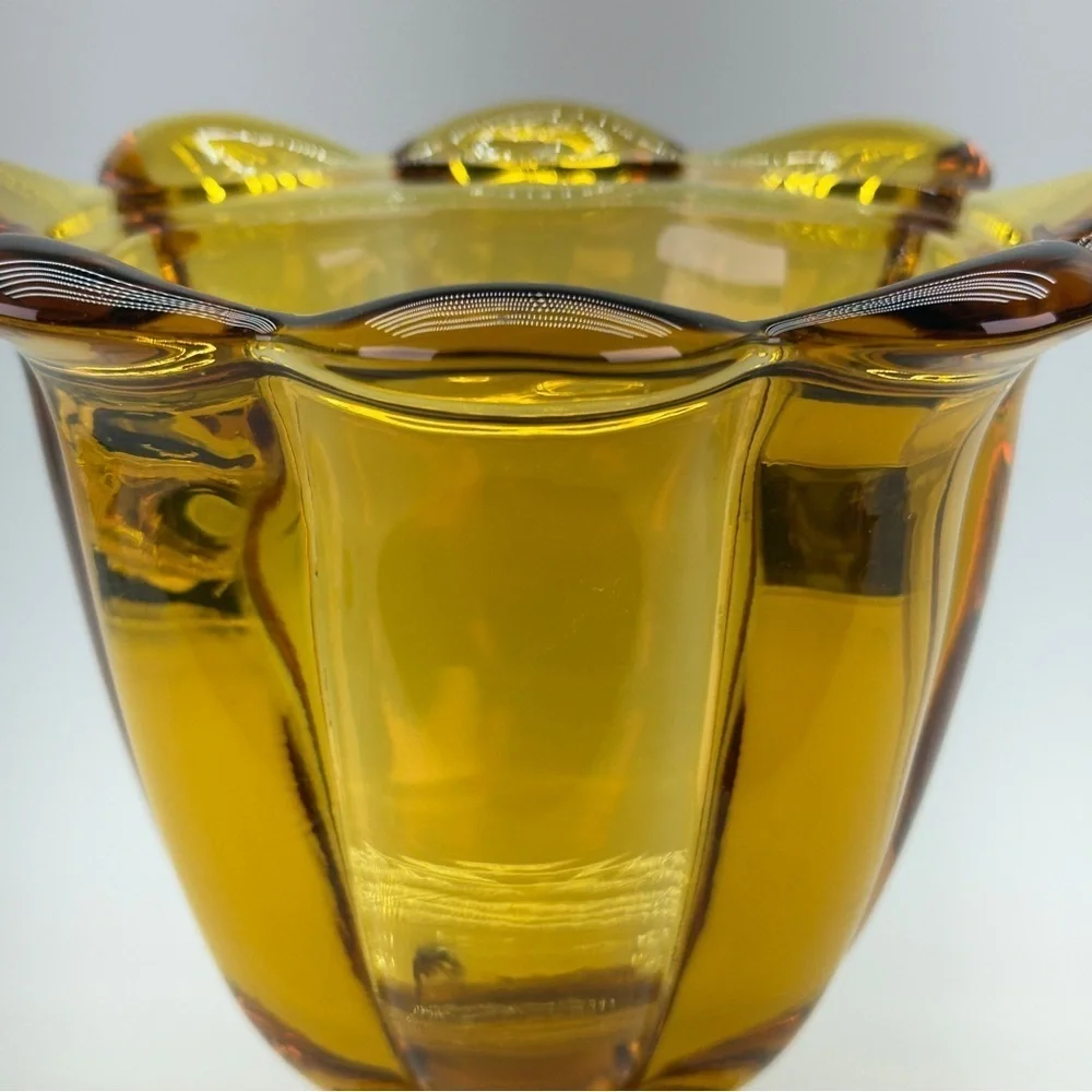 Vintage Amber Viking Fluted Glass Candy Dish